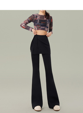 可拆假两件微喇叭休闲裤女2025年秋季新款黑色高腰修身裤