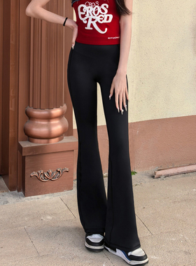 LARRMAIN美式辣妹提臀微喇鲨鱼裤女口袋高腰瑜伽裤喇叭裤子