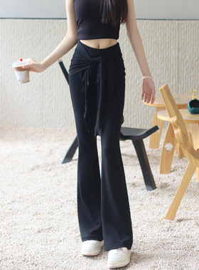 LARRMAIN美式辣妹显瘦高腰提臀黑色垂感外穿微喇瑜伽裤女款喇叭裤