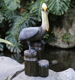 彷真鹈鹕户外花园鱼池装饰摆件 彷真动物庭院假山造景室外水池