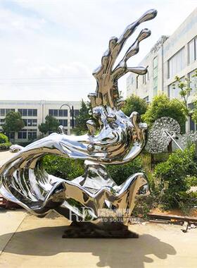 不锈钢镜面水浪花水滴雕塑定制城市房地产景观水池水波纹金属摆件