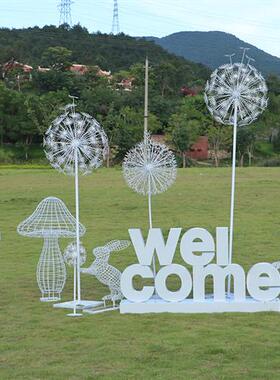 不锈钢铁艺动物雕塑定制户外花园林景观发光蝴蝶蒲公英梅花鹿摆件