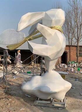 玻璃钢雕塑定制大型几何动物抽象块切面熊鹿兔子摆件户外园林景观