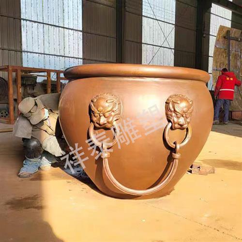 铸铜大缸雕塑纯铜庭院门前百福缸狮首缸养鱼荷花缸工艺品摆件