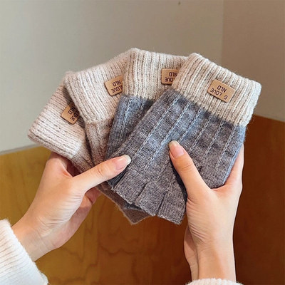 半指毛线手套女冬天简约加厚保暖