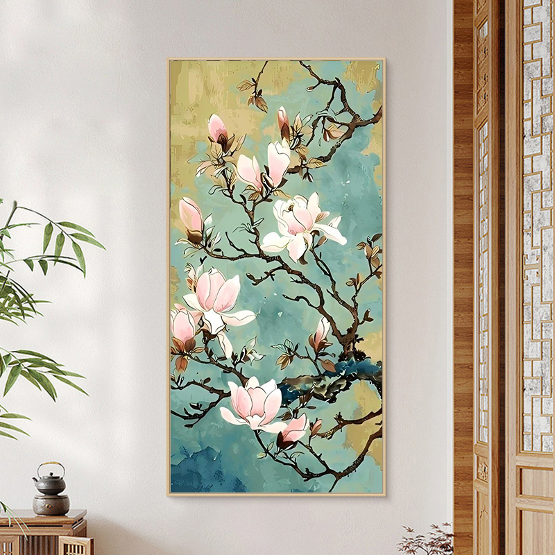 diy数字油画新中式花卉手工填充填色肌理油彩客厅卧室高级装饰画图片