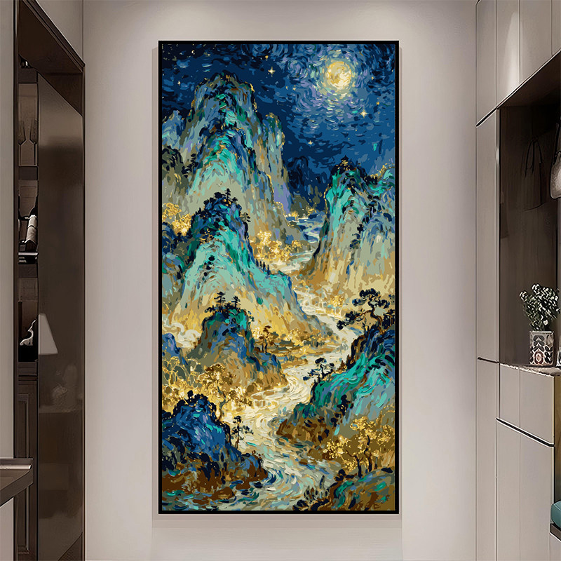数字油画diy填色中国风客厅挂画图片