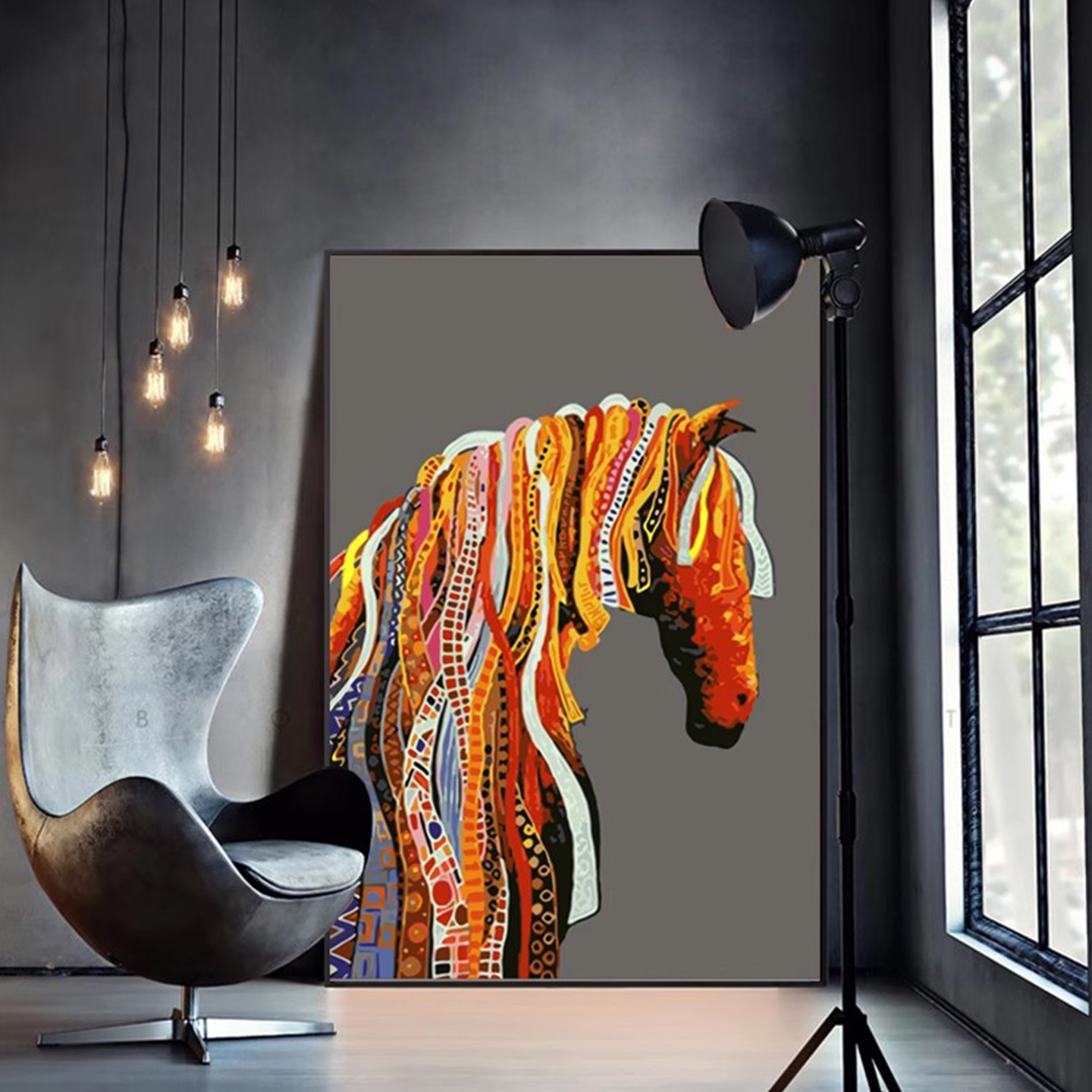 数字填色画diy手绘油画马到成功