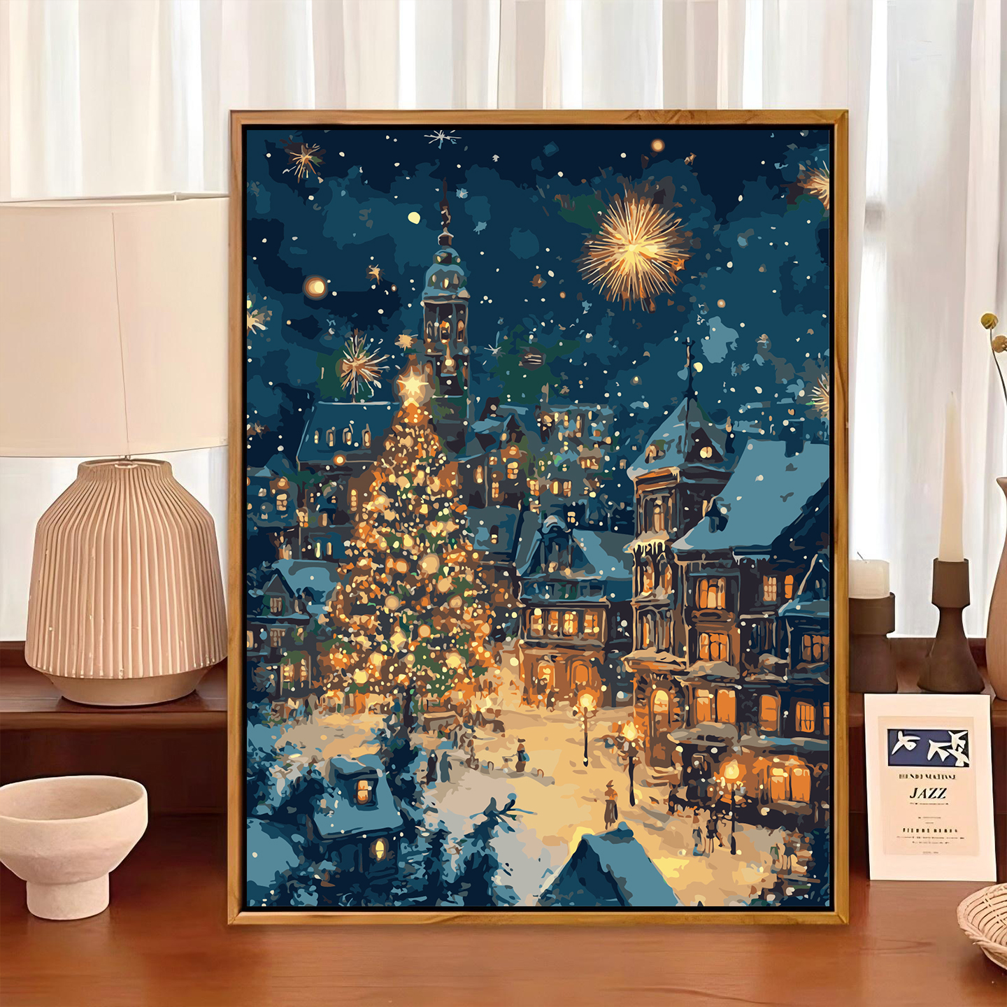 高端数字油画圣诞节日烟花风景