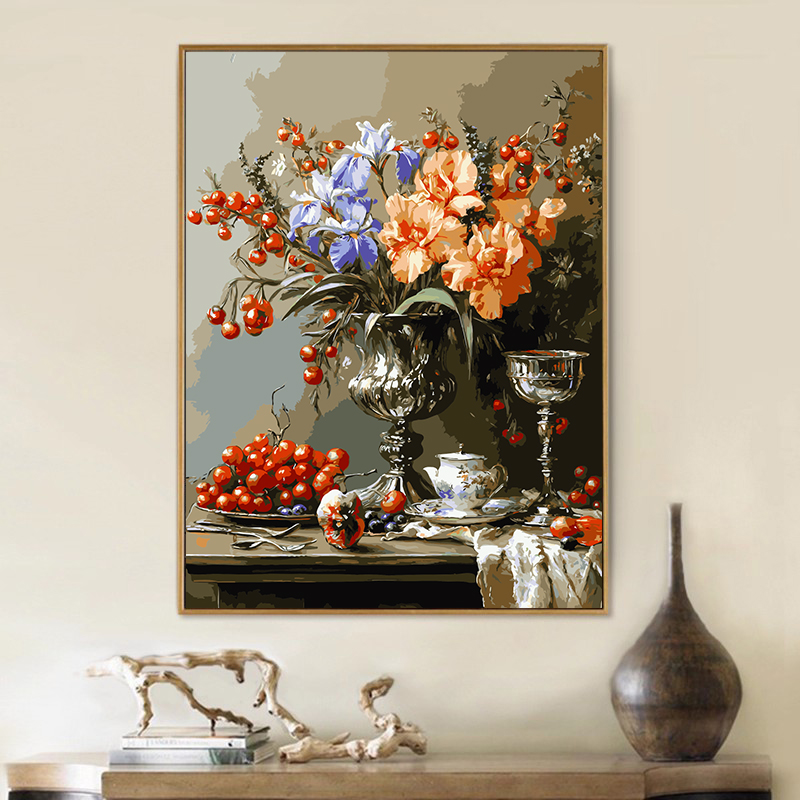 数字油画diy油彩画填色花卉静物生日礼品手工diy客厅卧室装饰画图片