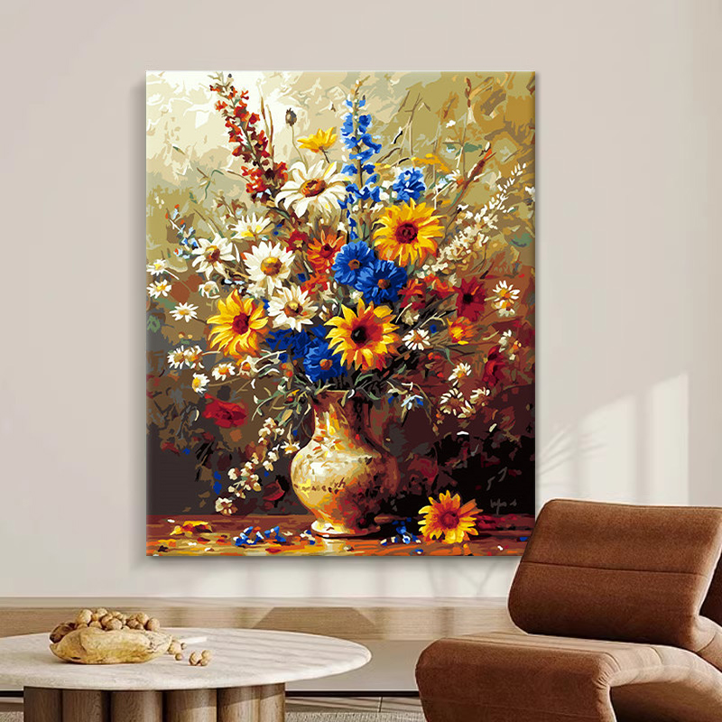 花卉diy数字油画手工填色画高级手绘丙烯装饰油彩客厅装饰画挂画图片