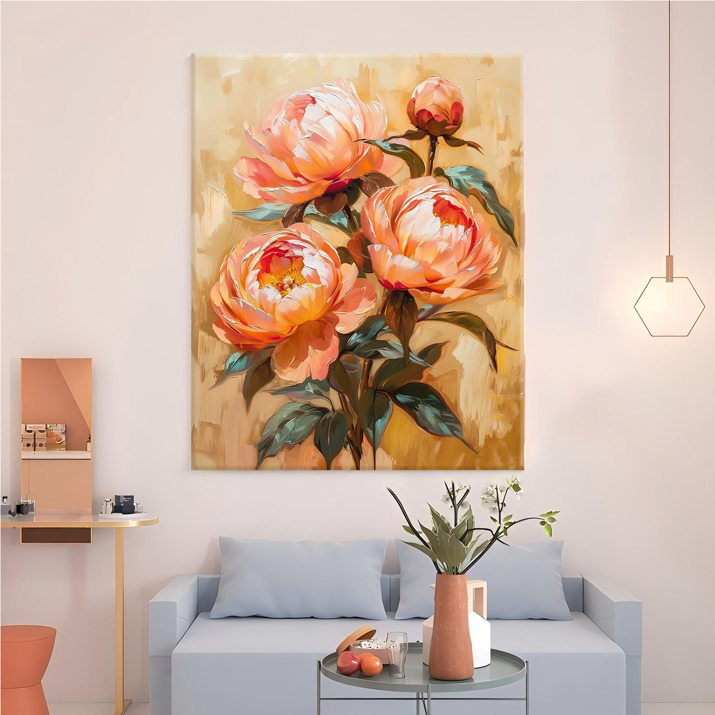 芍药花卉数字油画yid手工填充涂色丙烯油彩画客厅走廊玄关装饰画图片