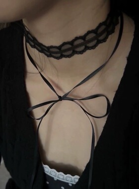 蝴蝶结复古项链暗黑少女镂空蕾丝布艺choker双层百搭项圈设计