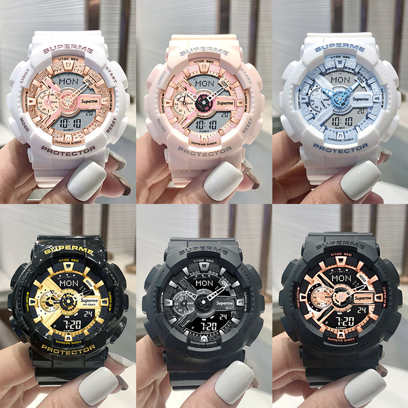 SUPERME旗舰手表女初中小学生儿童运动机械防水电子表高中男女表