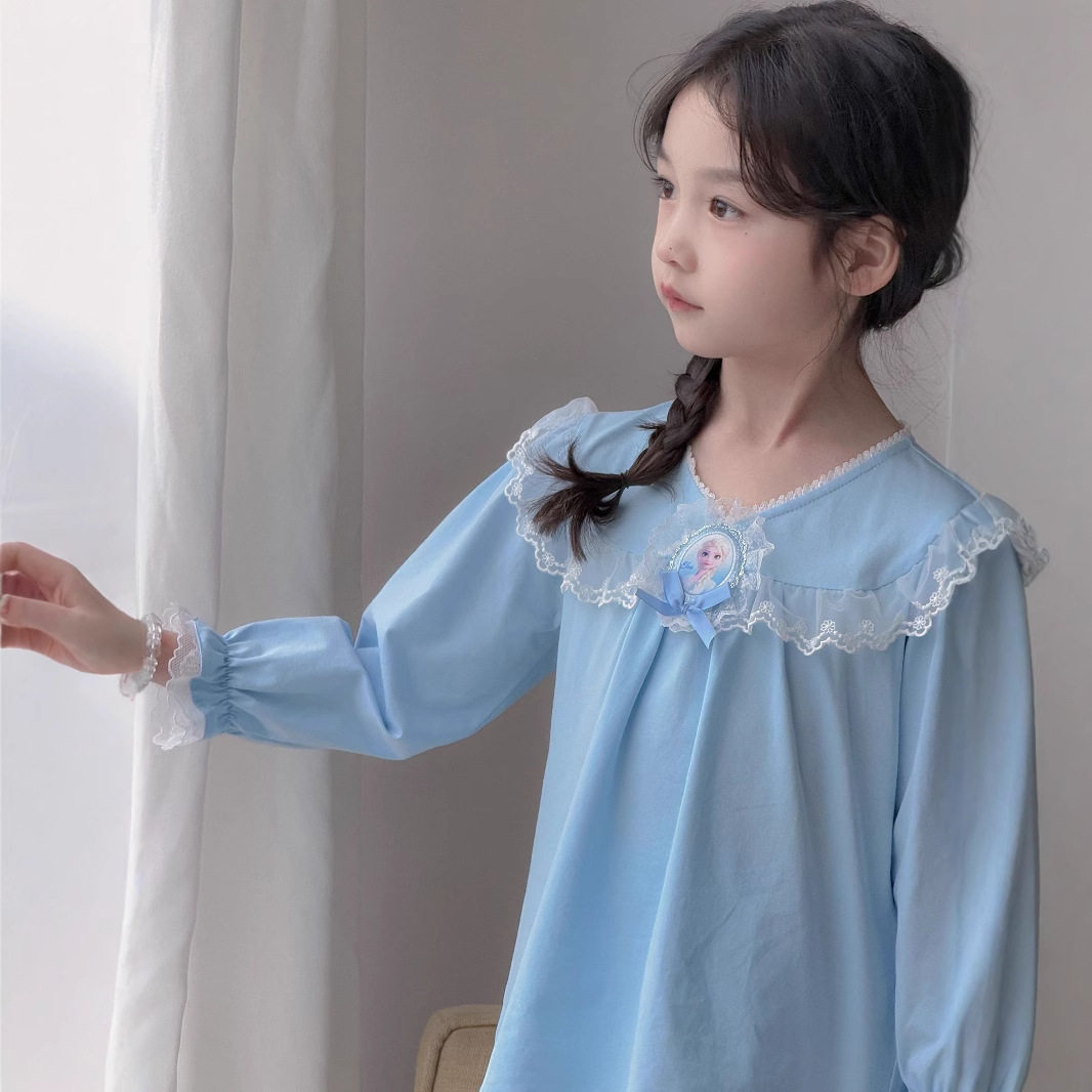 女童纯棉爱莎家居服长袖套装2026春夏新款中小童睡衣两件套空调服