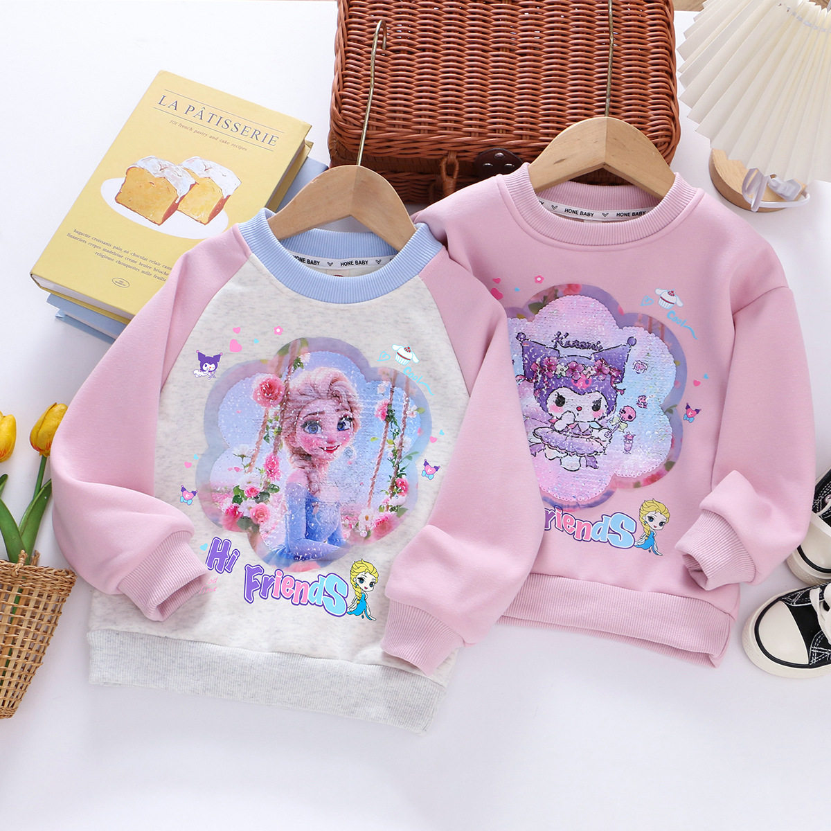 女童爱莎纯棉卫衣外穿2026春秋冬新款宝宝库洛米加绒圆领套头上衣