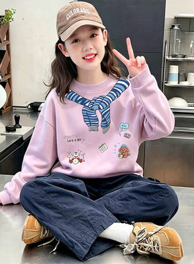 女童秋冬装新款卡通印花圆领卫衣