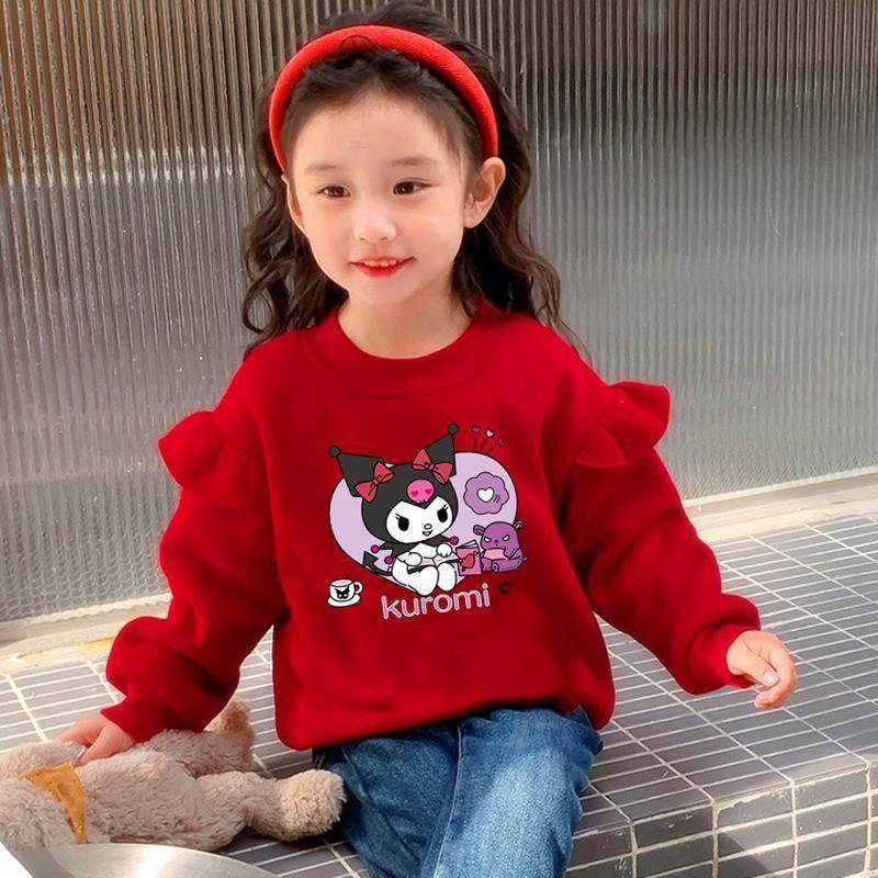 女童拜过新本命年服加绒红色卫衣秋冬款库洛米美乐蒂宝宝圆领上衣