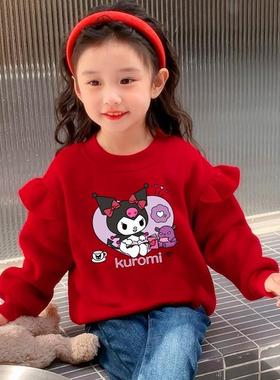 女童拜过新本命年服加绒红色卫衣秋冬款库洛米美乐蒂宝宝圆领上衣
