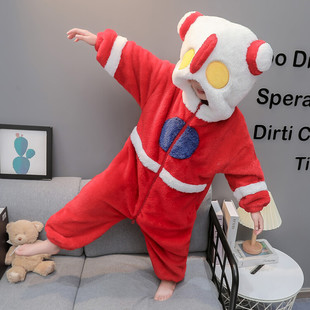 男童秋冬加厚奥特曼连体睡衣儿童珊瑚绒卡通可爱保暖法兰绒家居服