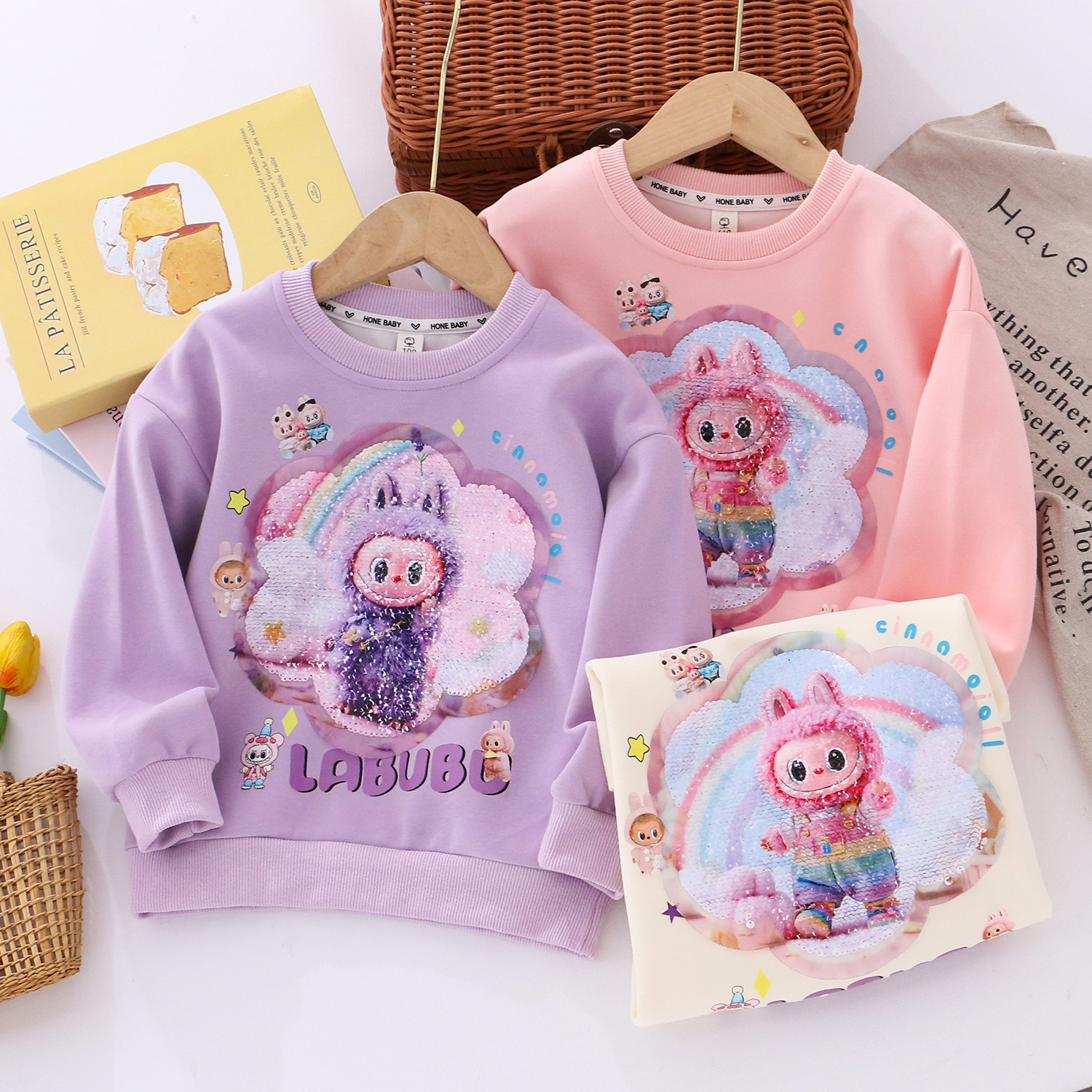 女童纯棉拉布布亮片变脸卫衣春秋冬新款加绒洋气套头长袖圆领上衣