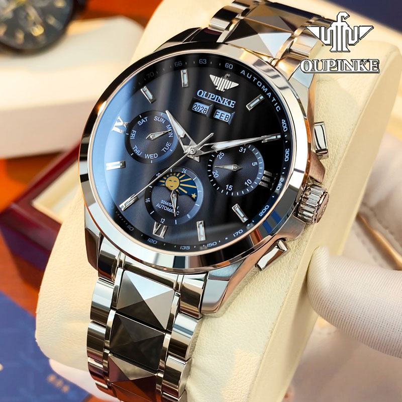 瑞士认证正品牌月相机械表男防水