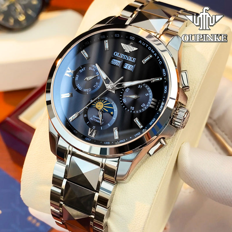 瑞士认证正品牌月相机械表男防水