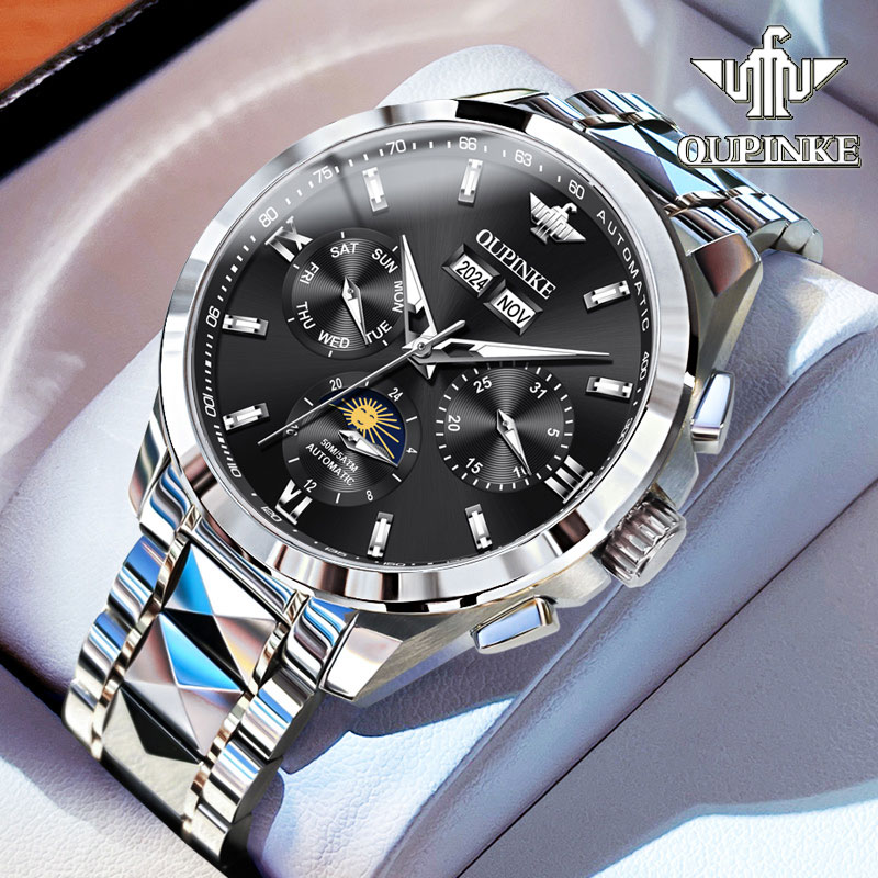 瑞士认证正品牌月相机械表男防水