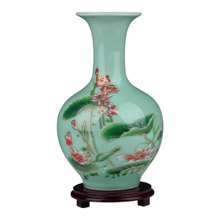 景德镇陶瓷豆青釉新中式客厅酒柜家居装饰花瓶摆件办公室桌面花插