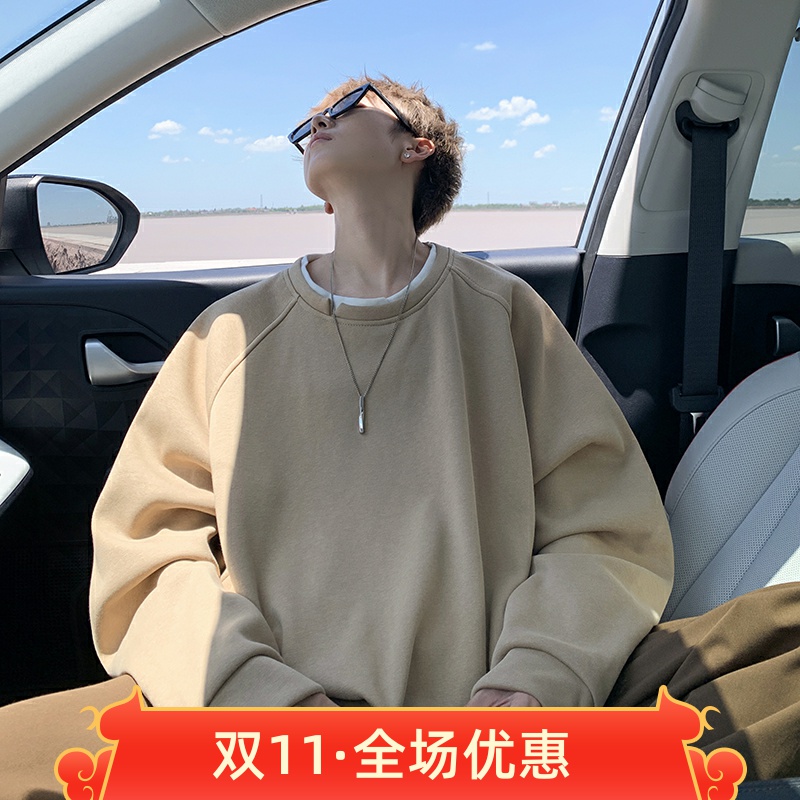 假两件潮流时尚帅气卫衣加肥加大码重磅拼接外套圆领套加绒