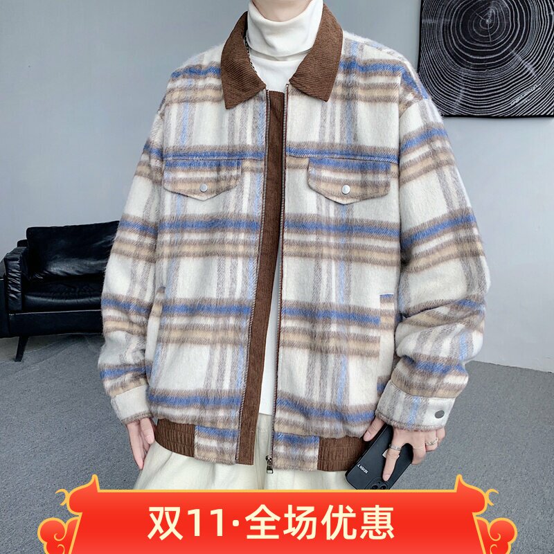 新品推荐秋季小香风毛呢格子潮流毛呢大衣