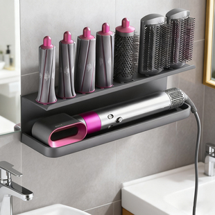 多功能吹风机架卷发棒置物架免打孔电吹风美发造型器壁挂收纳架子