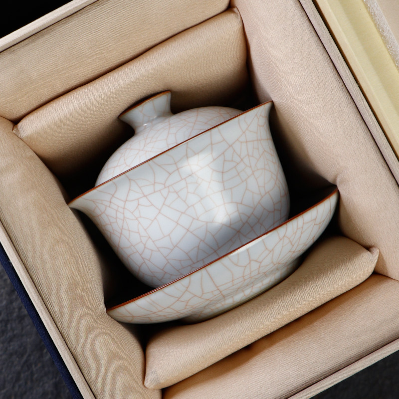 月白汝窑加大号防烫三才盖碗茶杯家用陶瓷高档茶碗,餐饮具,盖碗,淘宝优惠券,粉丝福利购,淘宝优惠卷