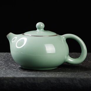 官窑铁胎梅子青西施壶大号 家用陶瓷功夫茶具日青瓷式泡茶壶单壶