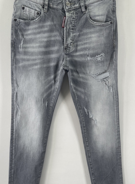 6069春夏新款D2潮男水洗磨破洞补丁泼墨立体裁剪小脚灰色牛仔裤男