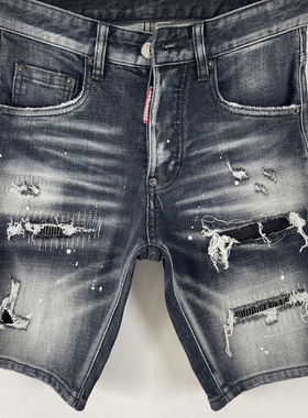 D613春夏新款D2五分裤潮男水洗字母印花修身微弹休闲黑牛仔短裤男