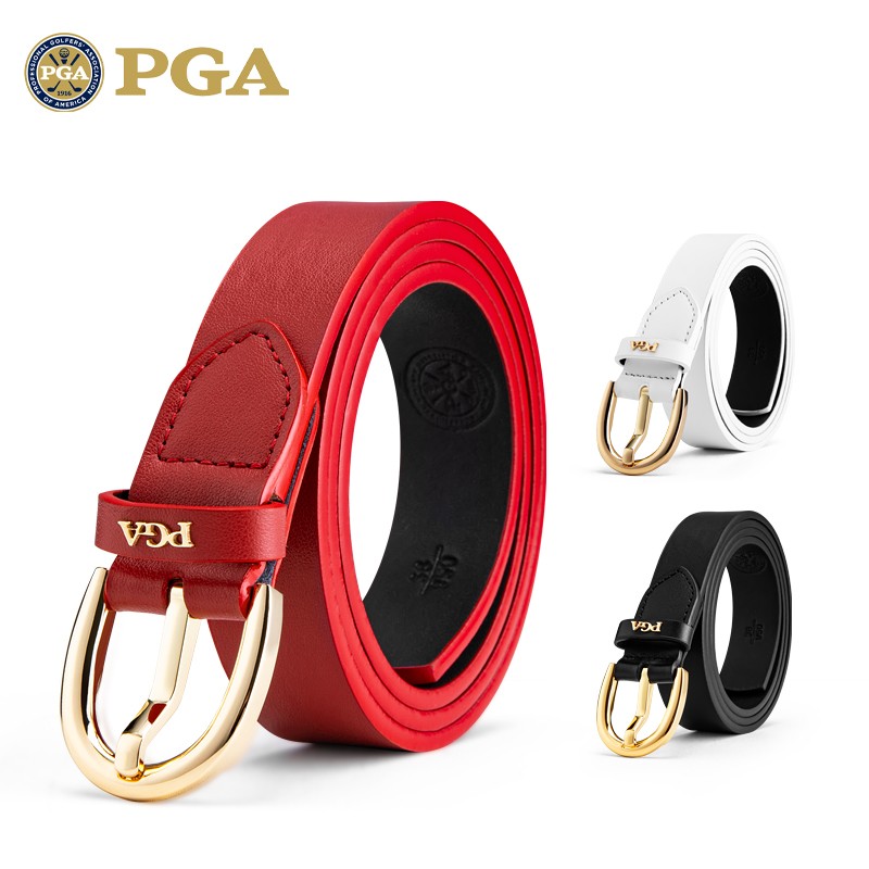 美国PGA 高尔夫女士皮带 头层牛皮 合金扣头奢华优雅 针扣腰带