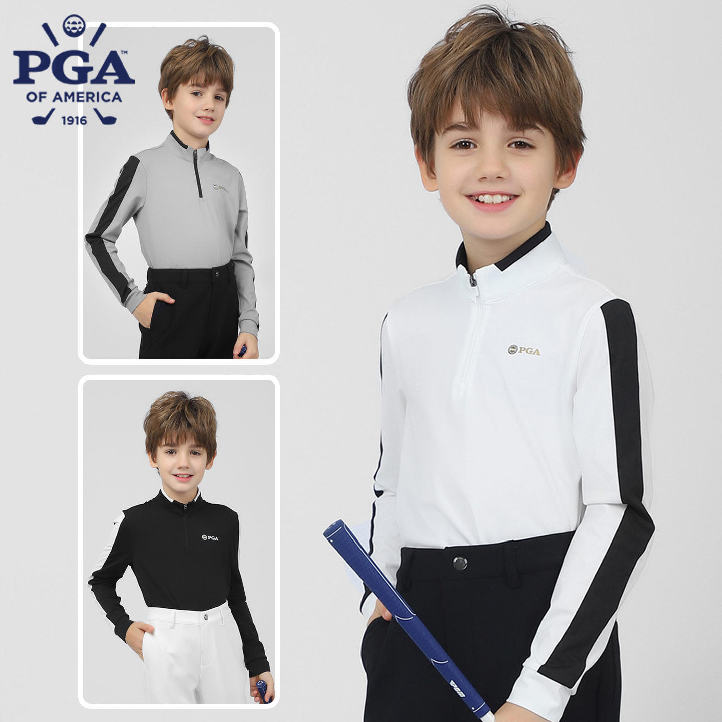 美国PGA 秋冬款儿童高尔夫服装青少年长袖T恤 男童上衣服装童装