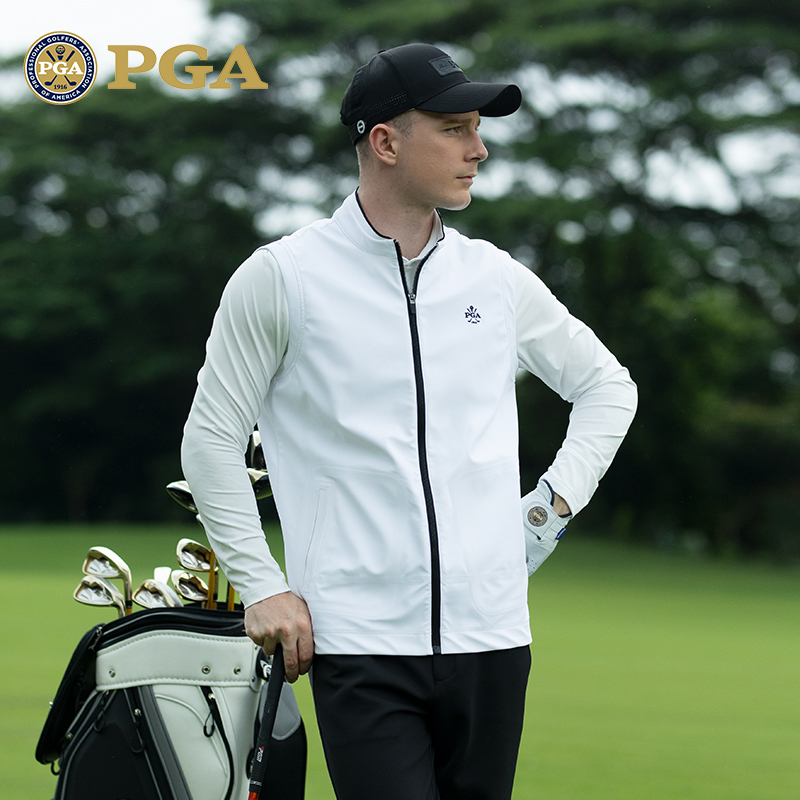 美国PGA高尔夫男士马甲拉链立领