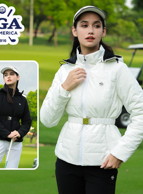 美国PGA 秋冬高尔夫女装高尔夫服装女保暖棉服外套防水防风101453