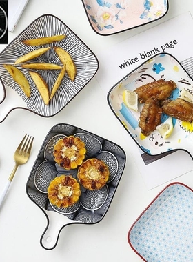 Nordic style ceramic  plate, single handle baking tray