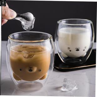 layer Coffee Carton Bear Cup Double Glass Cute Mug