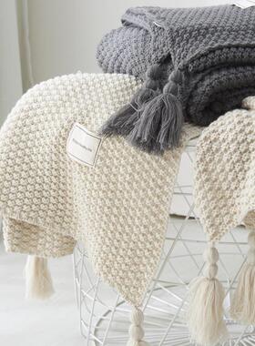 Nordic tassel knit ball carpet wool blanket office 针织毯子