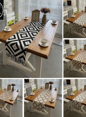 Cotton Linen Table Runner Buffalo Plaid Woven Kitchen Runner