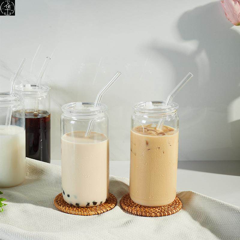Glass cola cup with straw, can, water cup 16oz