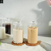 cola can cup Glass with straw water 16oz