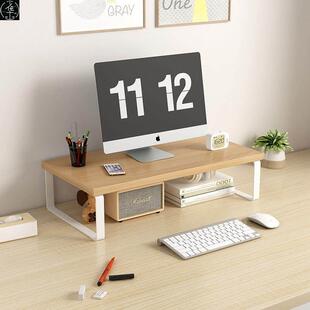 Large Dual Monitor Stand Riser, Solid Wood Desk Shelf Office