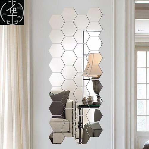12Pcs 3D Mirror Wall Sticker Home Decor Hexagon Decorations