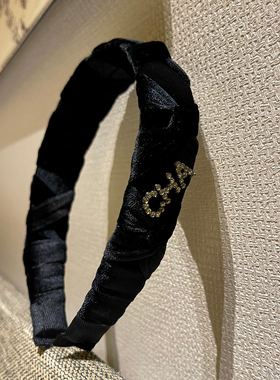 杨杨babytime 层次感黑丝绒 绑扎编织发箍CHA枪灰色水晶气质年会