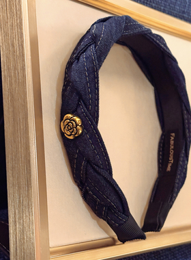 FABULOUS TIME 香香风山茶花蓝色牛仔编织麻花发箍高颅顶百搭好看